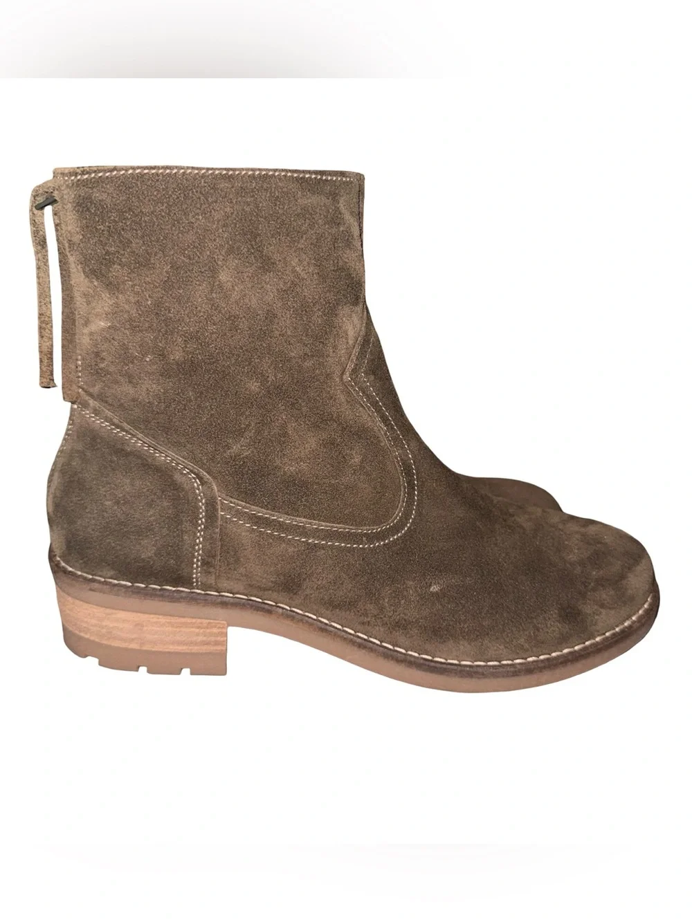Cruza Mila Size 8 Brown Suede Leather Ankle Boots Back Zip Lug Sole Boho Western
